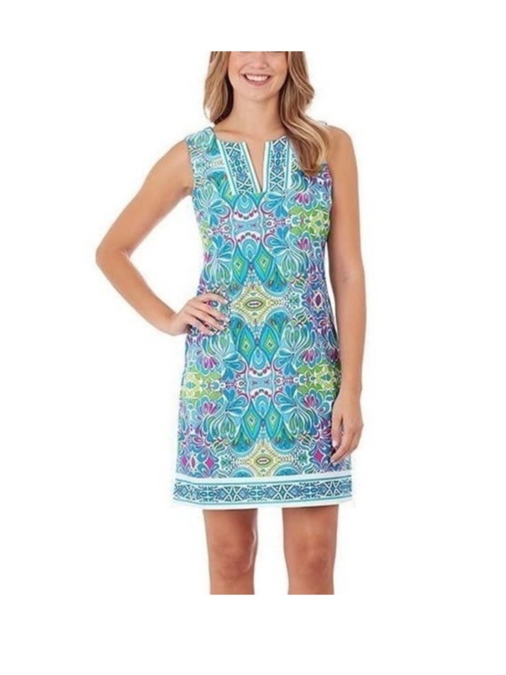 Jude Connally Carissa Vibrant Blue and Green Sleeveless Dress Womens Size XS